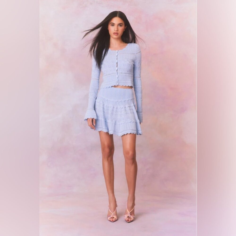 NEW LoveShackFancy Media Pointelle Scallop Cardigan in Morning Tide Blue | sz S - Picture 5 of 14